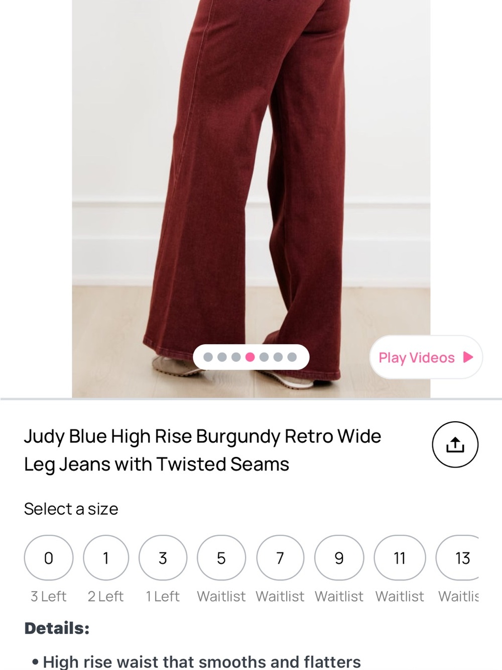 New Judy Blue Wine Red High-Rise Wide Leg Jeans